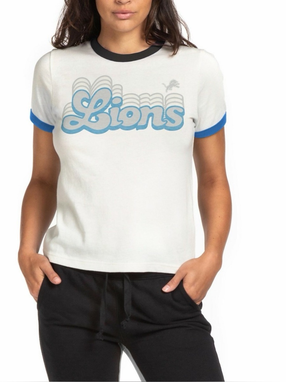 New! Detroit Lions NFL Junk Food Black & Blue Contrast Ringer Tee M